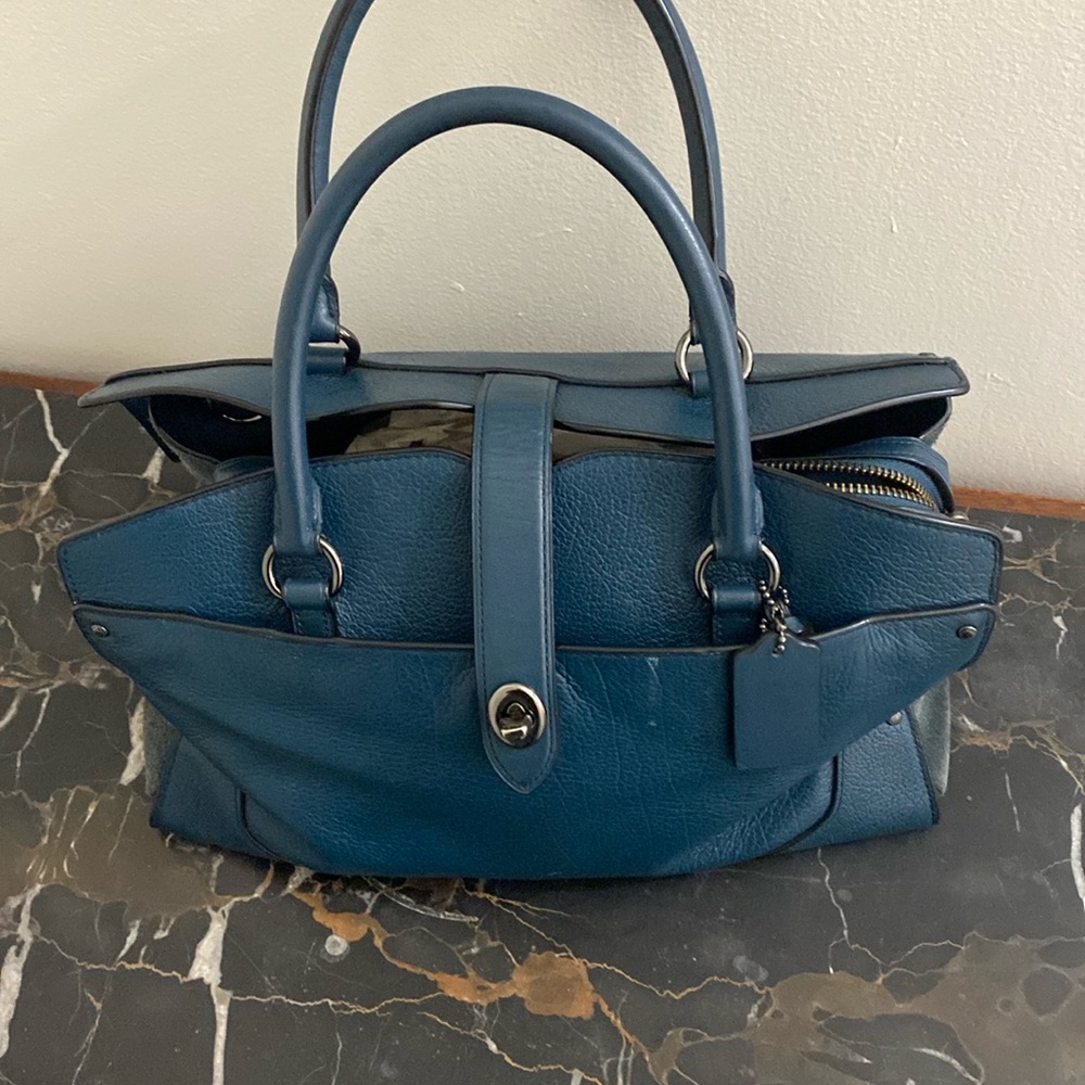 Coach Mercer 30 Pacific Blue Leather Satchel